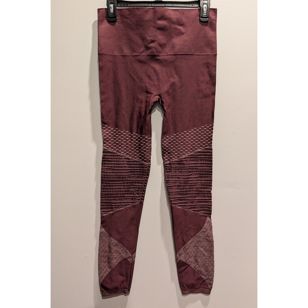 Spanx Look At Me Now Seamless Moto Leggings Burgundy Maroon High Waist Large - Picture 2 of 3